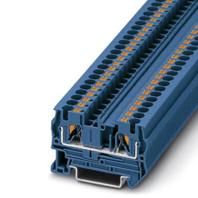 Phoenix Contact Feed-Through Terminal Block; PT 4 BU; 30A; 600V; 1-Level; #24 - #10; Push-In Connection; Blue